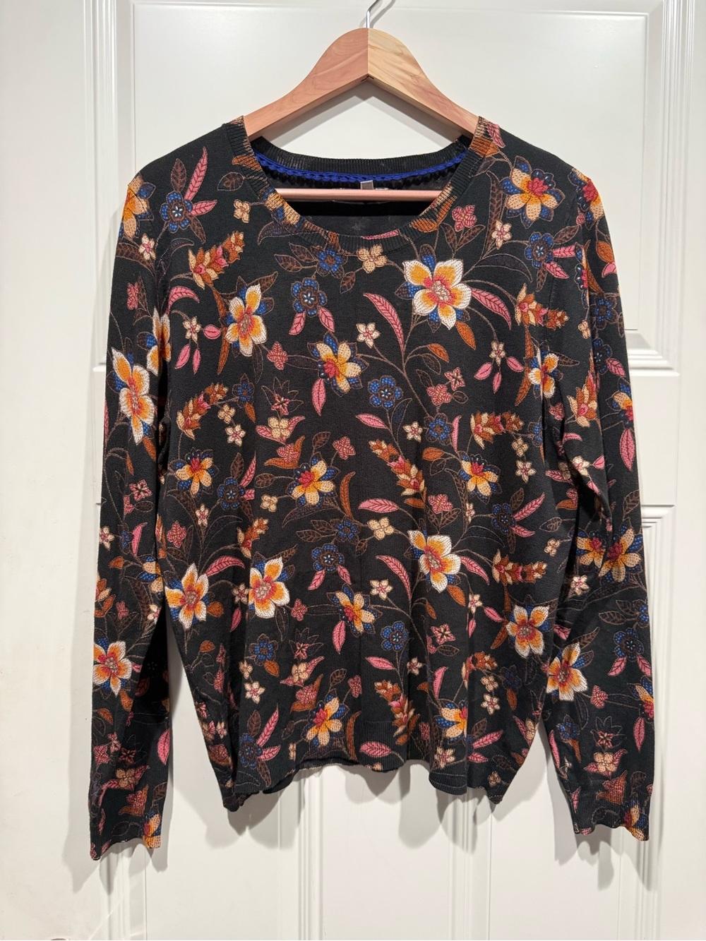 Daniel Rainn Black Sweater with Multicolor Floral Detail